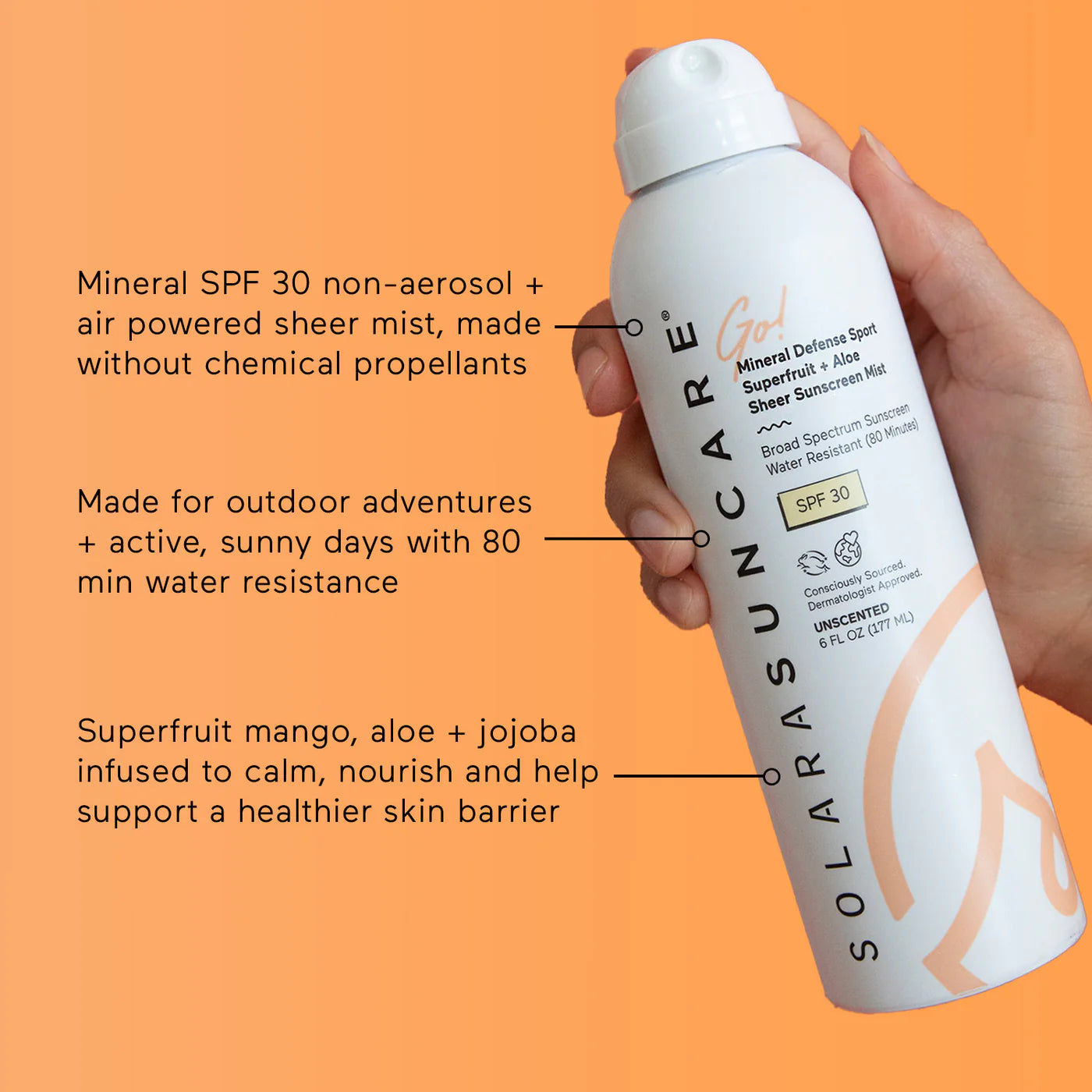 Solara Suncare Go! Mineral Defense Sport Spray, SPF 30